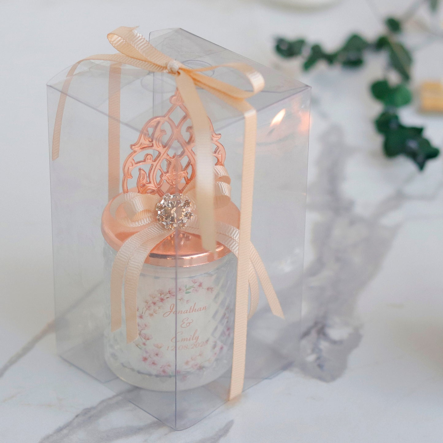 Baby  Shower Candle Favors, Rose Gold Unique Lid Glass Candle Favor, Thank You Gift for Guests, Bulk Favors for Baby Showers