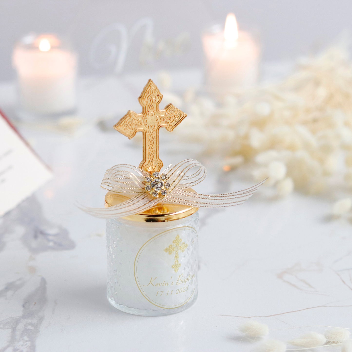 Personalized Candle Favors, Baptism Candles, Luxury Christening Thank You Gifts, First Communion Favors, Personalized Religious Favors