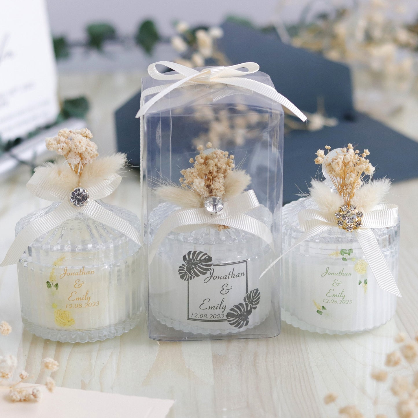 Personalized Candle Wedding Favor for Guests - Luxury Glass Candle Favors in Bulk, Thank You Favor for Wedding Guests