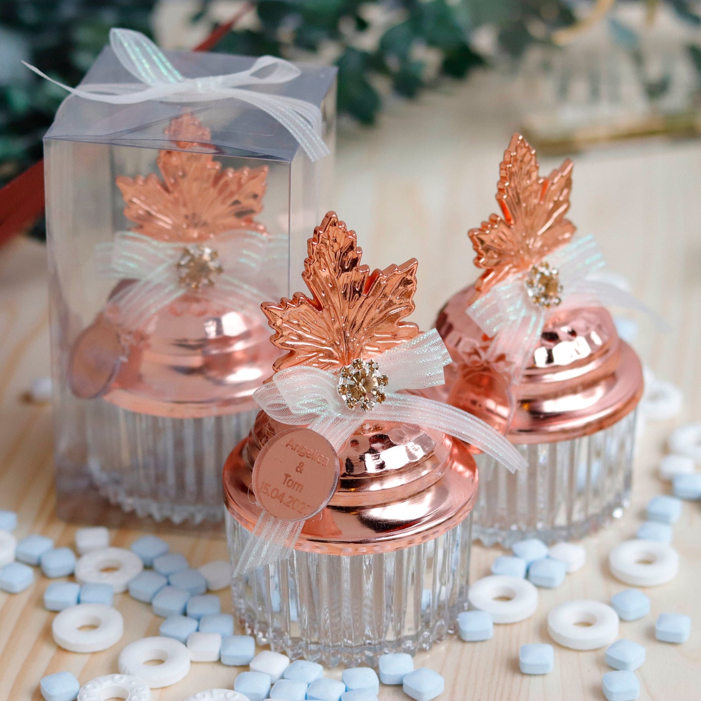 Floral Wedding  Favors | Elegant Leaf-Lid Candy Dishes | Personalized Mint  Favors | Unique Wedding Favors | Practical Keepsake for Guests