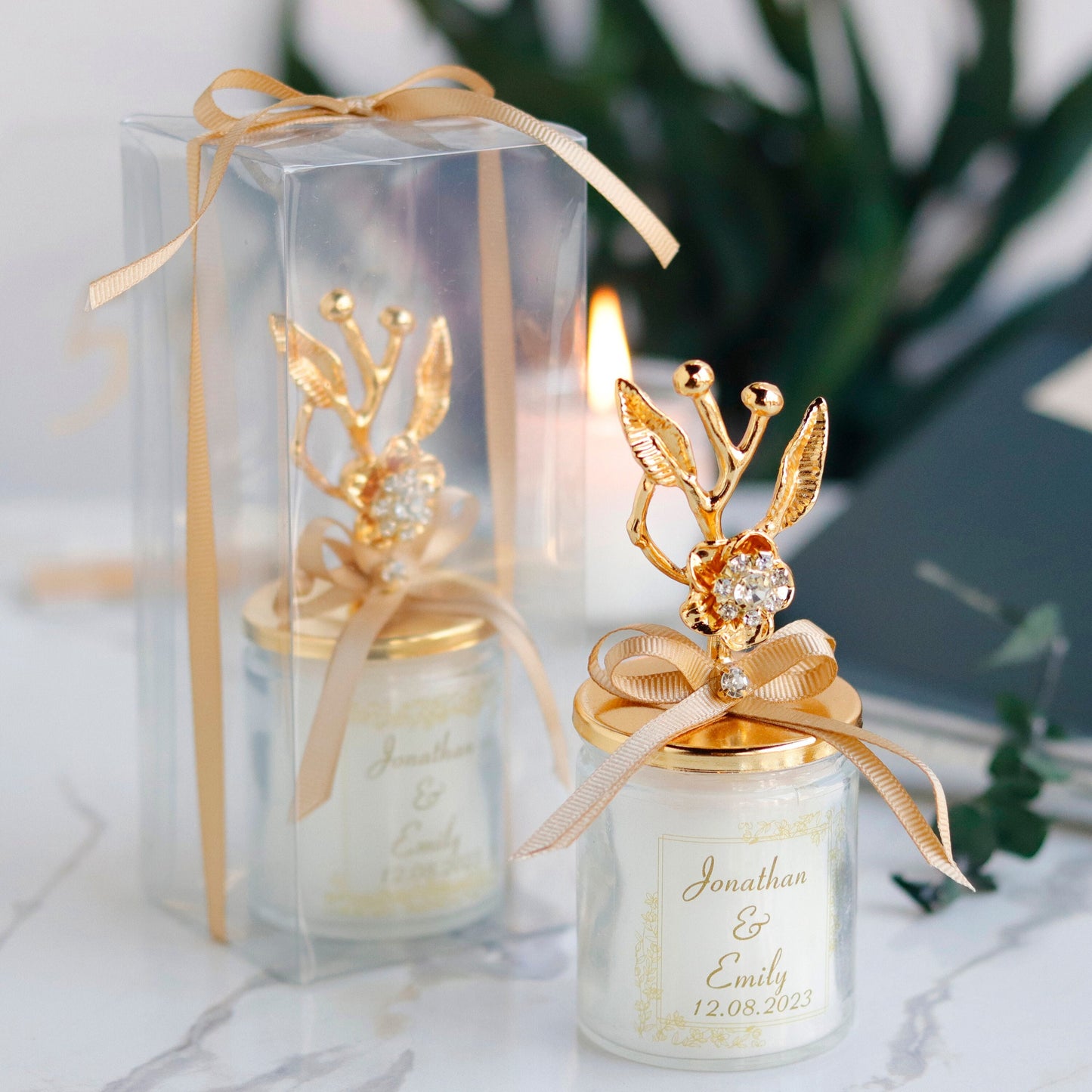 Luxurious Floral Wedding Favor Candles | Premium High-Quality Candle Gifts for Guests | Bulk Metal Lid Wedding Favors