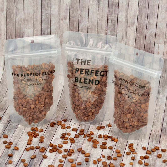 The Perfect Blend Coffee Pouches, Wedding Favor Bags, Personalized Wedding Favors, Rehearsal Dinner Favor, Bridal Shower Favors, Bulk Favor