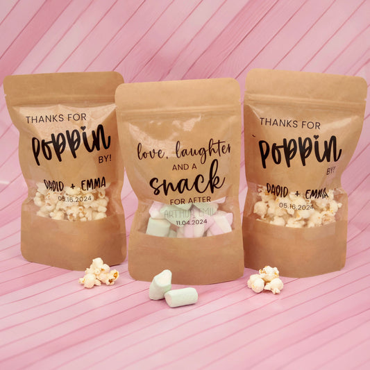 4 oz Wedding Favor Bags, Love Laughter and a Snack Bag, Thanks For Popping By Popcorn Bags, Reception Favor Bag, Personalized Favor Bag