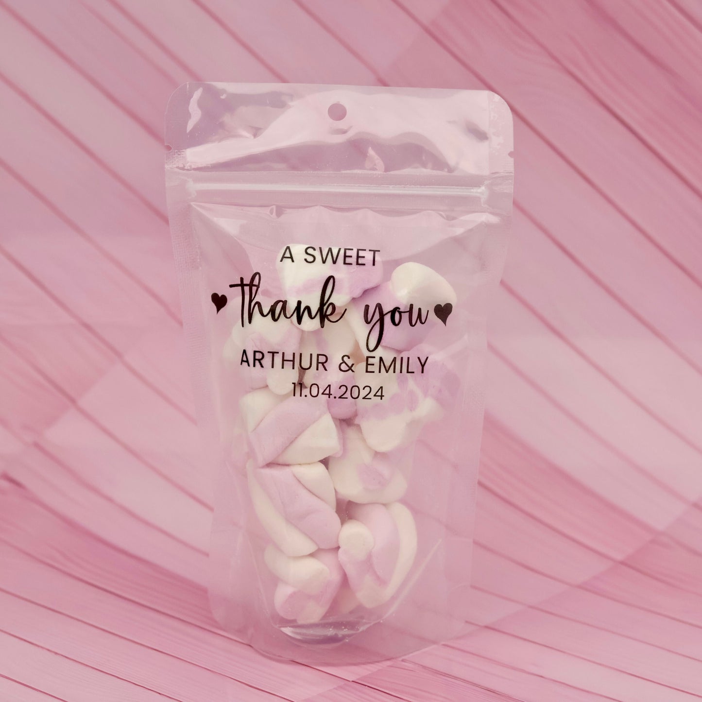 50 Pcs A Sweet Thank You Wedding Treat Bags, Chocolate Favor Bags, Marshmallow Wedding Favors, Jelly Tots Wedding Bags, Stand Up Zip Pouches