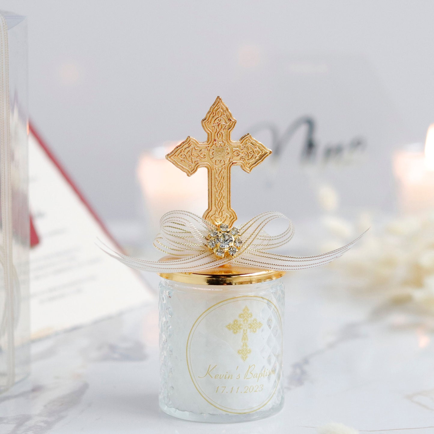 Personalized Candle Favors, Baptism Candles, Luxury Christening Thank You Gifts, First Communion Favors, Personalized Religious Favors