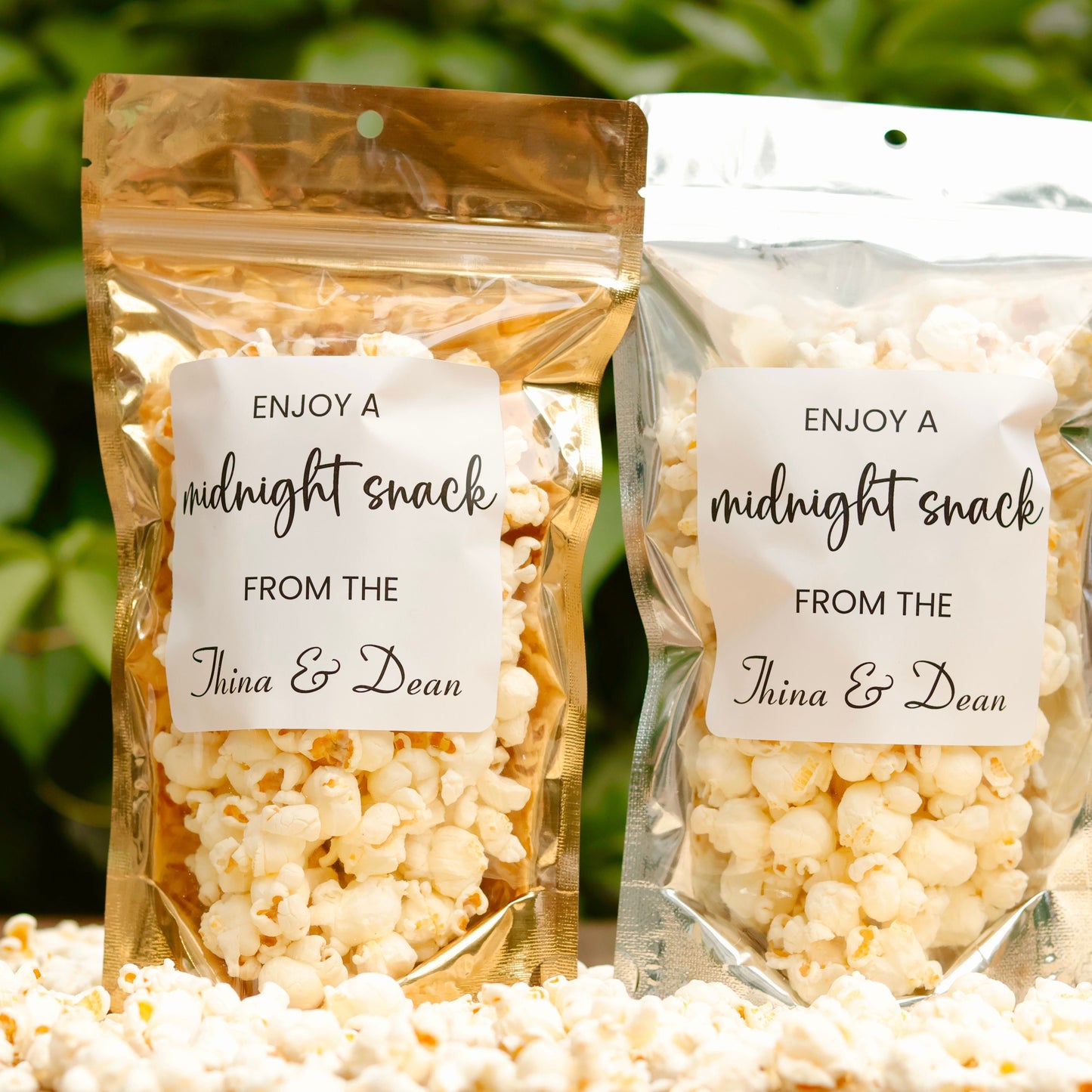 50 PCS Wedding Favor Bags, Enjoy a Midnight Snack, Wedding Treat Bags, Popcorn Favor Zip Bags, Bridal Shower Favors, Rehearsal Dinner Favors