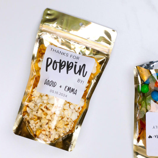 50 PCS Wedding Favor Bags, Pop Corn Favors, Rehearsal Dinner Snack Bags, Bridal Shower Treat Favors, Thanks for Popping by, Popcorn Bags